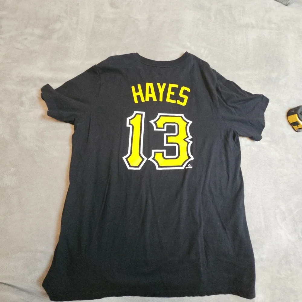 Nike PITTSBURGH PIRATES Black Nike T Shirt Size L Hayes #13 MLB‎ Baseball